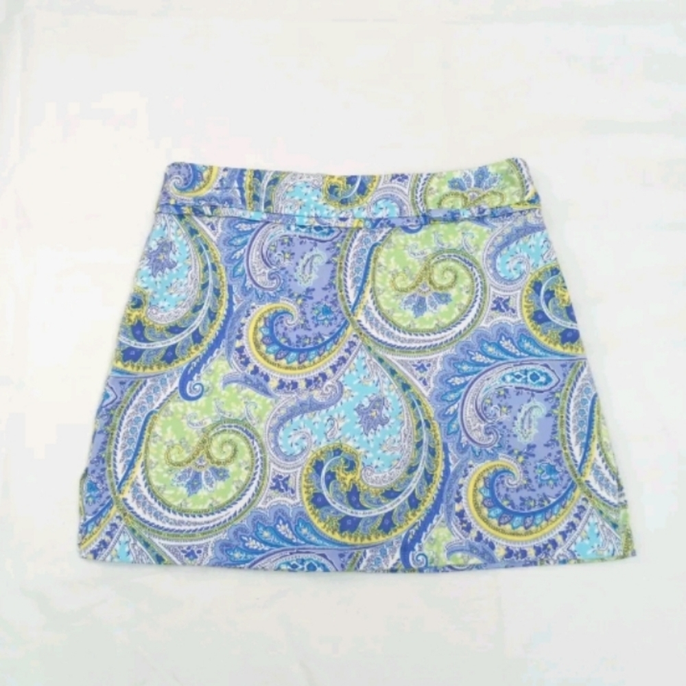 Sz 8P Petite GOODCLOTHES Blue Paisley Cotton Blend Stretch Skort Skirt Exc Cond!
